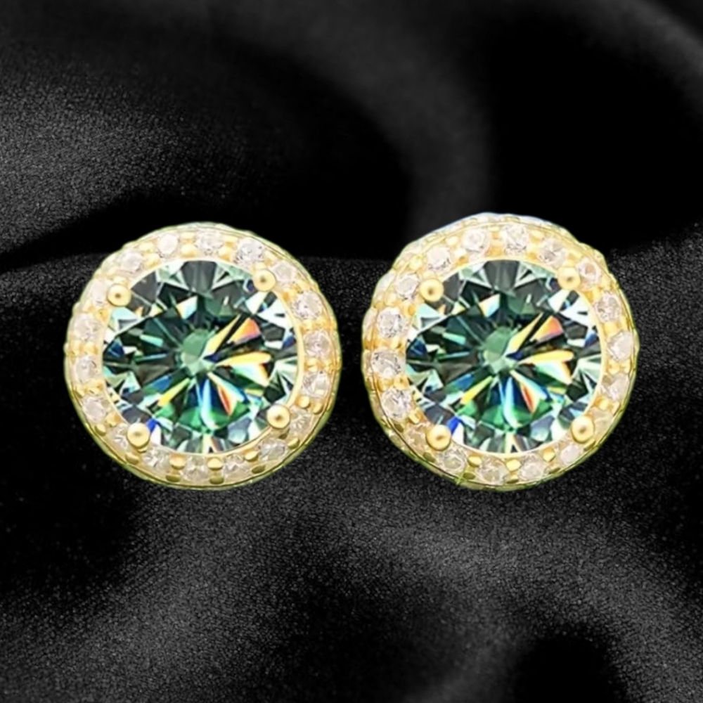 NWT 1 CT DARK GREEN MOISSANITE DIAMOND EARRINGS IN 18K GOLD OVER STERLING SILVER